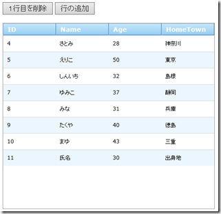 WebDataGrid 行の削除 WebDataGrid 行の削除