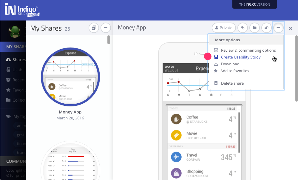 Create new usability study